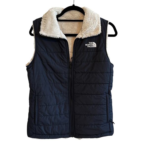 The North Face Mossbud Insulated Reversible Fleece Puffer Vest Navy White Size M - Picture 2 of 10